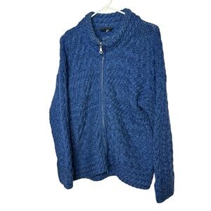 VTG Carraig Donn Blue Full Zip 100% Wool Cable Knit Cardigan Sweater Size M